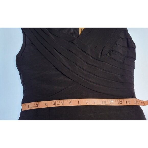 Adrianna Papell Dress Size 10 Black Sheath Pleated Midi Sleeve Cocktail Party - Picture 9 of 13